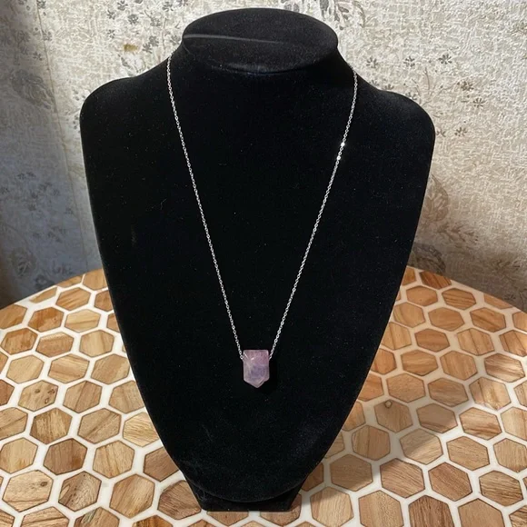 Chevron Amethyst Crystal Necklace Natural Healing - Picture 2 of 6